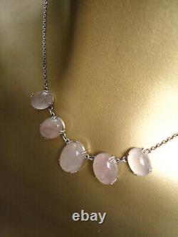 Vintage Estate Georgian / Deco 16 Palest Rose Quartz 5 Cabochon Necklace Silver