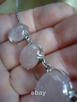 Vintage Estate Georgian / Deco 16 Palest Rose Quartz 5 Cabochon Necklace Silver