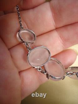 Vintage Estate Georgian / Deco 16 Palest Rose Quartz 5 Cabochon Necklace Silver