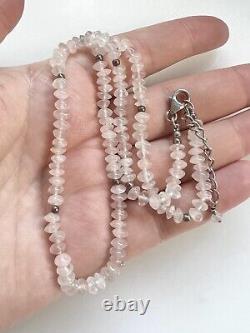 Vintage Fine Sterling Silver Faceted Rose Quartz Delicate Necklace 16.5