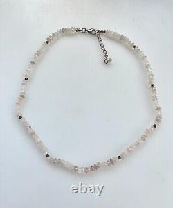 Vintage Fine Sterling Silver Faceted Rose Quartz Delicate Necklace 16.5