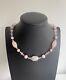 Vintage Hand Carved Rose Quartz, Painted Porcelain & Dyed Howlite Necklace 18