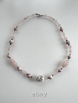 Vintage Hand Carved Rose Quartz, Painted Porcelain & Dyed Howlite Necklace 18