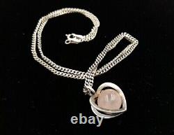 Vintage Kupttaan Kulta Finnish Silver Rose Quartz Kinetic Cage Heart Necklace