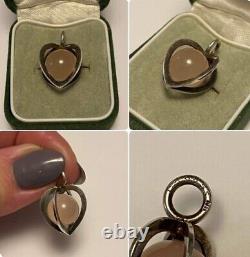 Vintage Kupttaan Kulta Finnish Silver Rose Quartz Kinetic Cage Heart Necklace