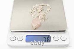 Vintage Large Rose Quartz Filigree Silver Necklace
