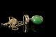 Vintage Modernist Green Jade Rose Quartz 925 Sterling Pendant Necklace A40746