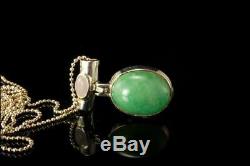 Vintage Modernist Green Jade Rose Quartz 925 Sterling Pendant Necklace A40746