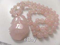 Vintage Natural Rose Quartz Beads Pendant Necklaces