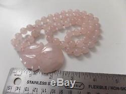 Vintage Natural Rose Quartz Beads Pendant Necklaces