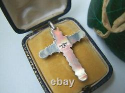 Vintage Navaho Solid Sterling Silver Carnelian Turquoise Cross Crucifix Pendant