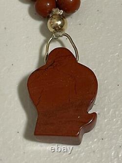 Vintage Red Jasper, Rose Quartz 14k Gold Knotted? Necklace Elephant Pendant
