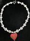 Vintage Rose Quartz Beads Pearls & Floral Cinnabar Pendant Sterling Necklace 18