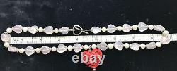 Vintage Rose Quartz Beads Pearls & Floral Cinnabar Pendant Sterling Necklace 18