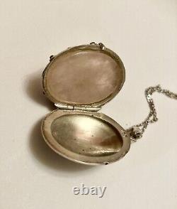 Vintage Rose Quartz & Floral Sterling Silver Locket And Chain RARE