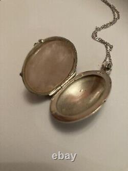 Vintage Rose Quartz & Floral Sterling Silver Locket And Chain RARE