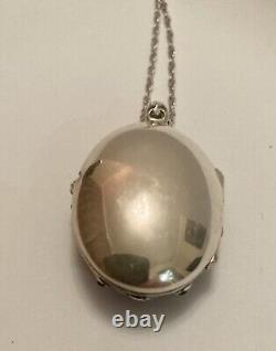 Vintage Rose Quartz & Floral Sterling Silver Locket And Chain RARE