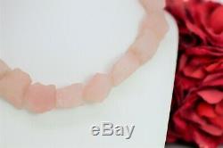Vintage Rose Quartz Necklace Pendant Extra Large Raw Cut Pink Stones