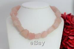 Vintage Rose Quartz Necklace Pendant Extra Large Raw Cut Pink Stones