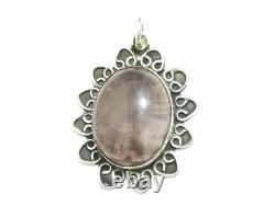 Vintage Silver 925 Rose Quartz Silver Necklace Silver Pendant