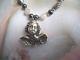 Vintage Silver Cherub Angel Pendant Necklace Rose Quartz Black Hematite Beads