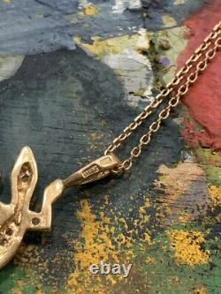 Vintage Solid Rose Gold 14K 585 3D lizard pendant necklace Crystall