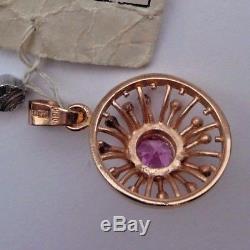 Vintage Soviet Russian 583,14k Solid Gold Pendant With Rose Quartz