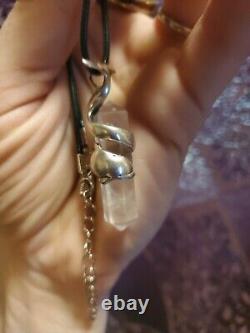 Vintage Sterling Signed Dolphin Wrapped Rose Quartz Crystal Pendant