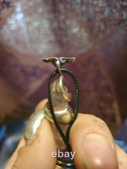 Vintage Sterling Signed Dolphin Wrapped Rose Quartz Crystal Pendant