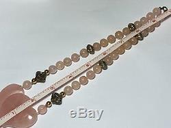 Vintage Sterling Silver 925 Beaded Pink Rose Quartz Pendant Necklace