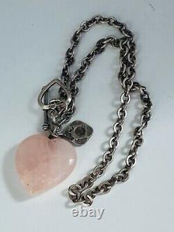 Vintage Sterling Silver AZUNI LONDON Rolo Link Heart Rose Quartz Toggle Necklace