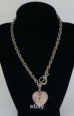 Vintage Sterling Silver AZUNI LONDON Rolo Link Heart Rose Quartz Toggle Necklace