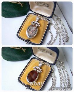 Vintage Sterling Silver Banded Agate Pendant 23 Chain Necklace Ignot Hallmark