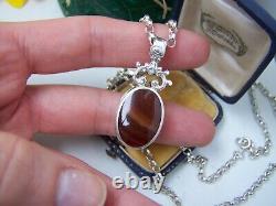 Vintage Sterling Silver Banded Agate Pendant 23 Chain Necklace Ignot Hallmark