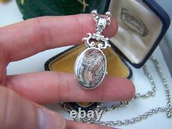 Vintage Sterling Silver Banded Agate Pendant 23 Chain Necklace Ignot Hallmark