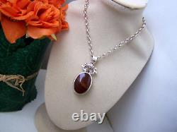 Vintage Sterling Silver Banded Agate Pendant 23 Chain Necklace Ignot Hallmark