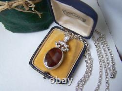 Vintage Sterling Silver Banded Agate Pendant 23 Chain Necklace Ignot Hallmark