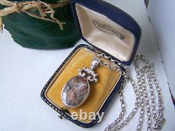 Vintage Sterling Silver Banded Agate Pendant 23 Chain Necklace Ignot Hallmark