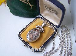 Vintage Sterling Silver Banded Agate Pendant 23 Chain Necklace Ignot Hallmark