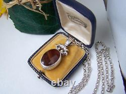 Vintage Sterling Silver Banded Agate Pendant 23 Chain Necklace Ignot Hallmark