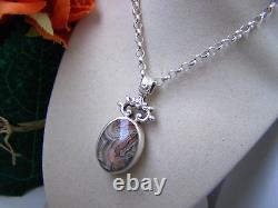 Vintage Sterling Silver Banded Agate Pendant 23 Chain Necklace Ignot Hallmark