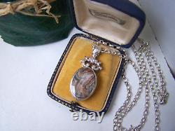 Vintage Sterling Silver Banded Agate Pendant 23 Chain Necklace Ignot Hallmark