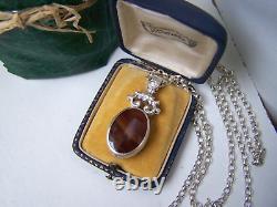 Vintage Sterling Silver Banded Agate Pendant 23 Chain Necklace Ignot Hallmark