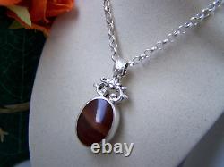 Vintage Sterling Silver Banded Agate Pendant 23 Chain Necklace Ignot Hallmark