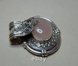 Vintage Sterling Silver Pearl And Rose Quartz Pendant 2511