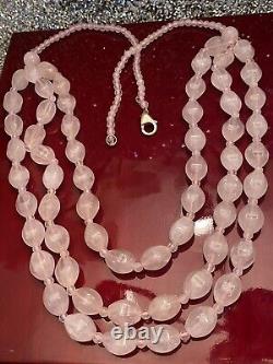 Vintage Sterling Silver Real Pink Quartz Gem Pendant Chain Necklace 24 Long