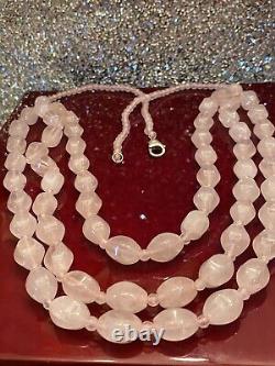 Vintage Sterling Silver Real Pink Quartz Gem Pendant Chain Necklace 24 Long