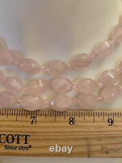 Vintage Sterling Silver Real Pink Quartz Gem Pendant Chain Necklace 24 Long