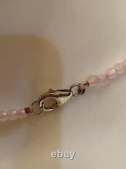 Vintage Sterling Silver Real Pink Quartz Gem Pendant Chain Necklace 24 Long