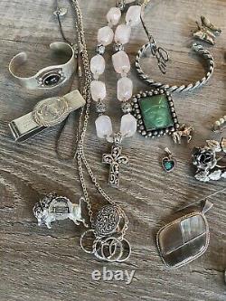 Vintage Sterling Silver Rings Pendants Pins Jewelry Lot Not Scrap Wearable 395g